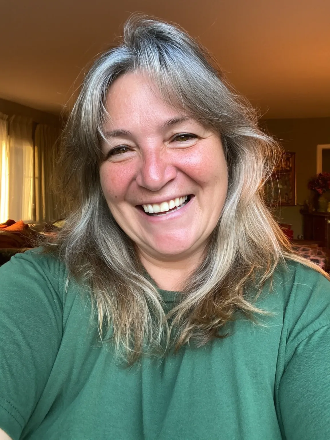 Silver-Gray Wavy Layers with Curtain Bangs